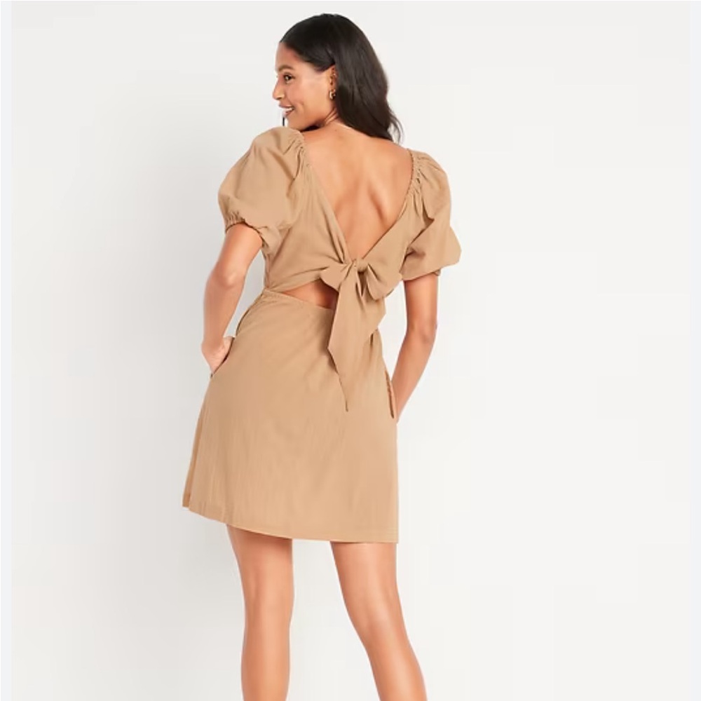 Old Navy Tan Linen Open Back Dress Sz M